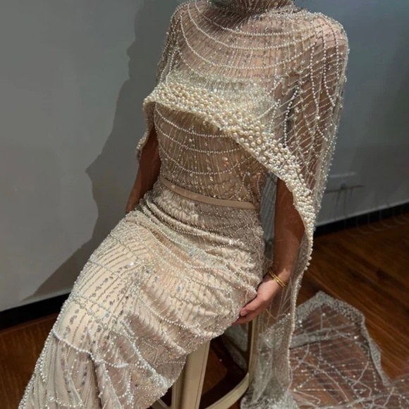 Dresses & Skirts - NWT Dubai Arabia Nude Mermaid Long Cape Luxury Evening Dresses Gowns